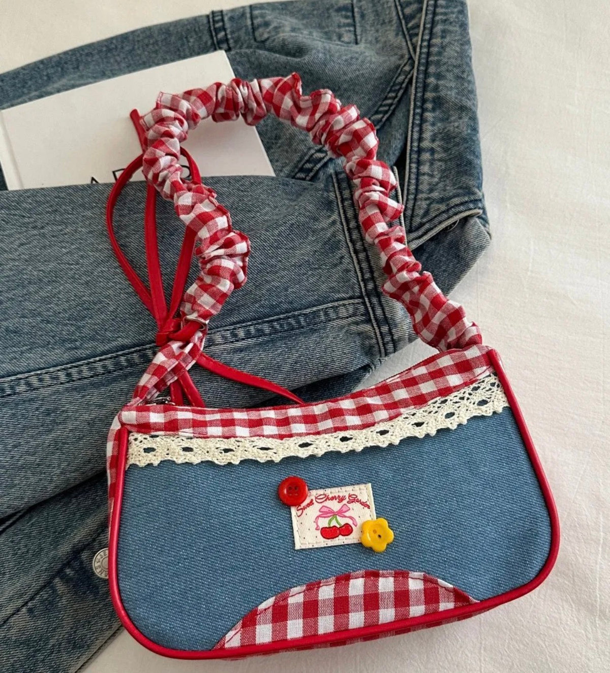 Bow Denim Shoulder Bag