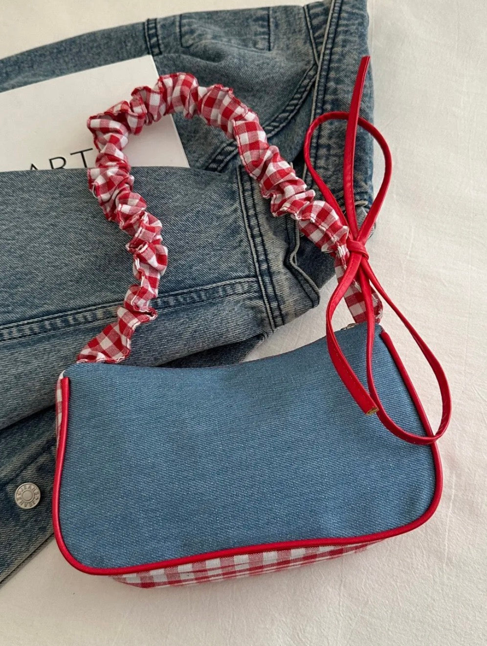 Bow Denim Shoulder Bag