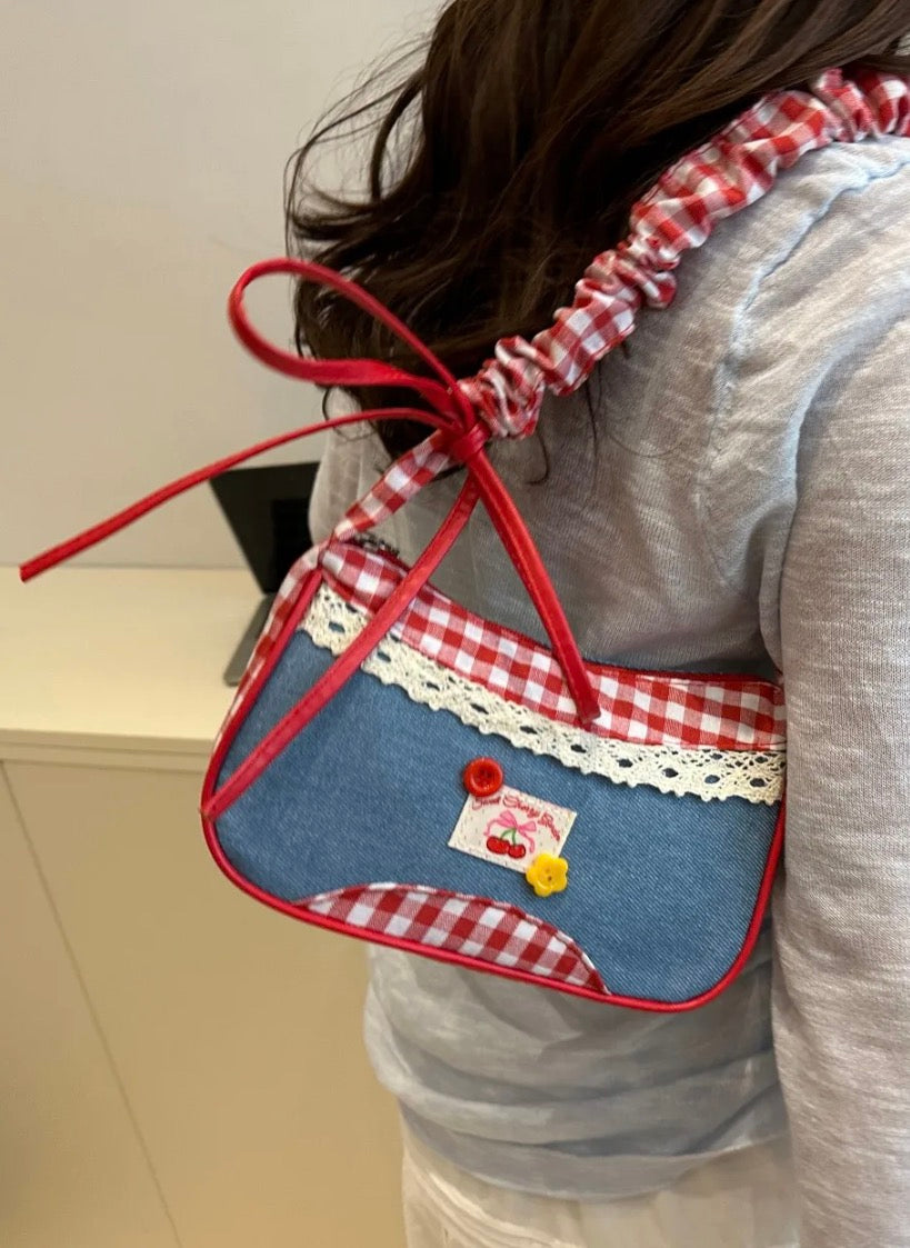 Bow Denim Shoulder Bag
