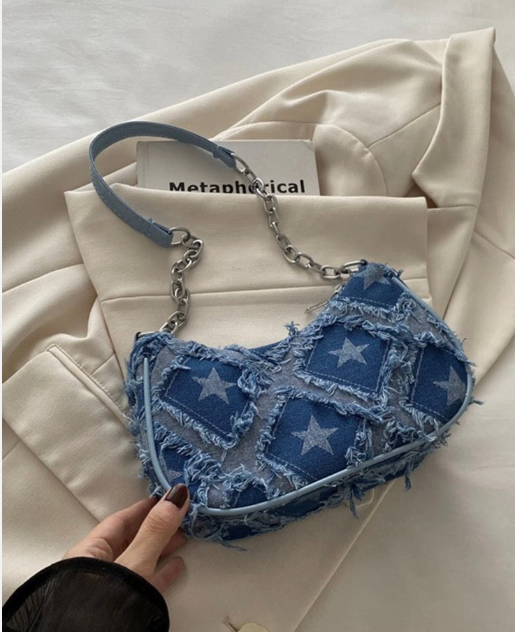 Raw Hem Denim Shoulder Bag