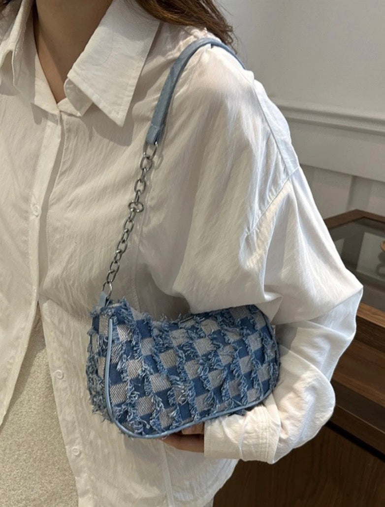 Raw Hem Denim Shoulder Bag