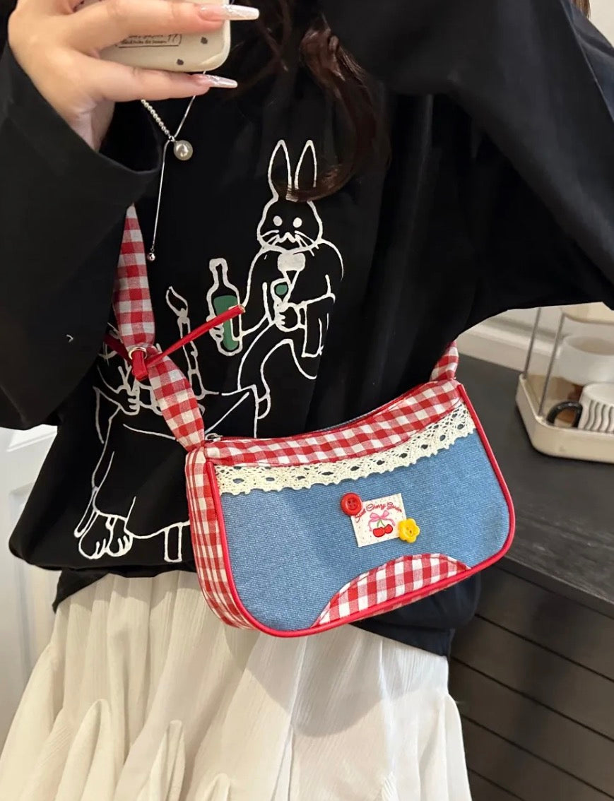 Bow Denim Shoulder Bag