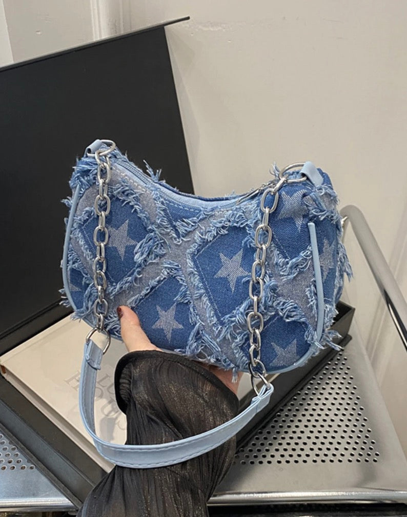 Raw Hem Denim Shoulder Bag