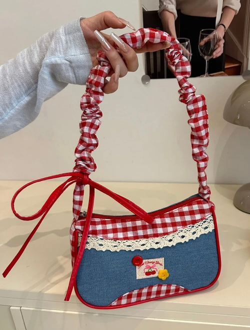 Bow Denim Shoulder Bag
